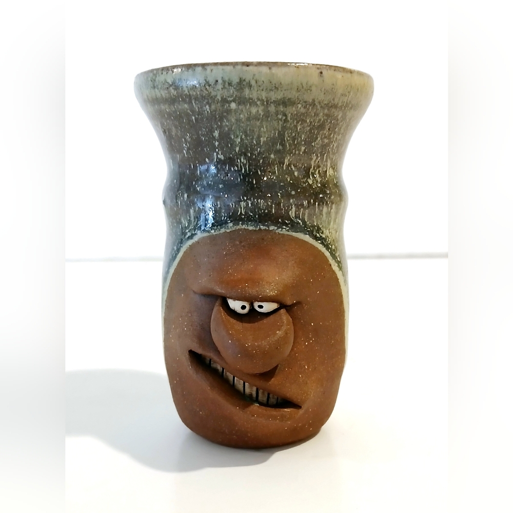 Artistic  Funny Face Brown and Green Ceramic Mini Vase